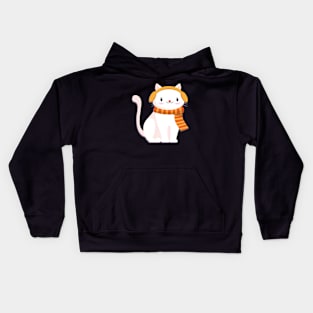 Cat loves wear scarf Kids Hoodie